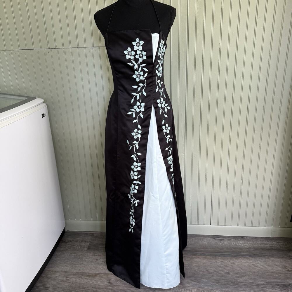 Vtg Morgan & Co Black Blue Beaded Formal Dress 10 Whimsigoth Prom Vamp 90s Y2K